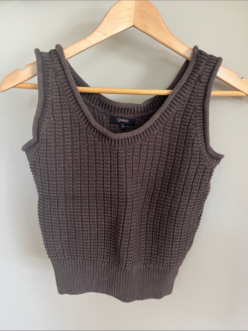 Quince 100% Organic Cotton Waffle Cropped Sweater Tank - Dark Brown